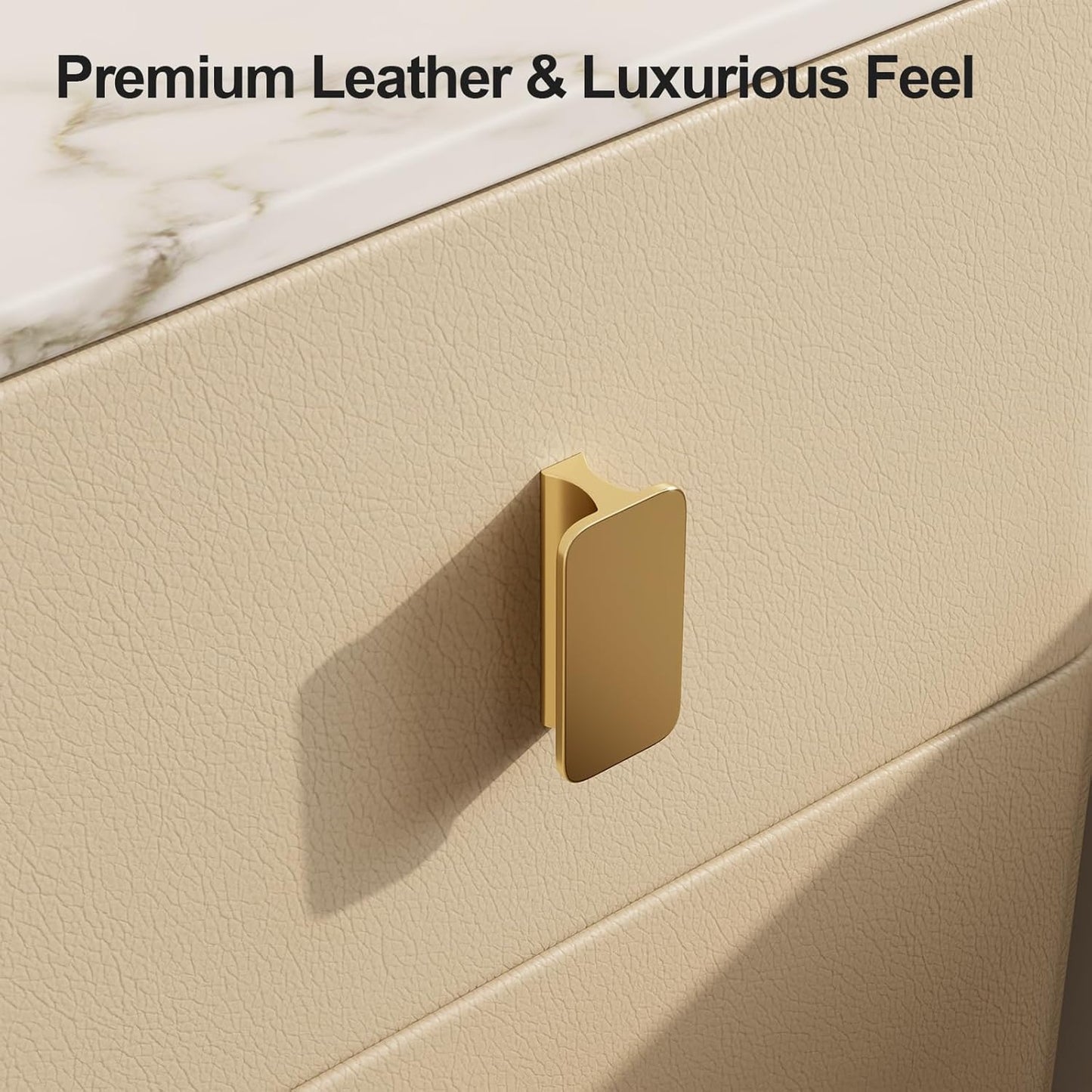 Narrow Nightstand with Drawers, Narrow Side Table Leather, Small Bedside Tables for Bedroom. (Beige)