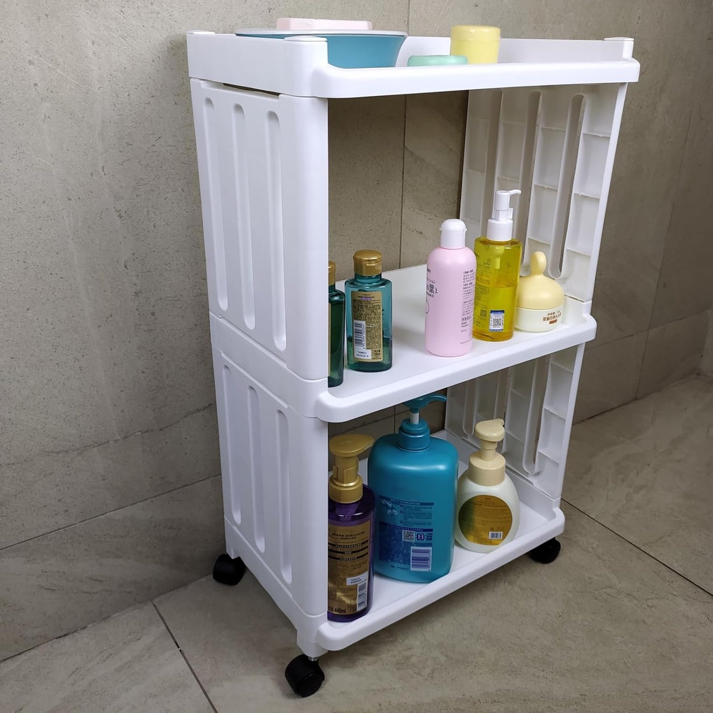 3 Tier Rolling Storage Cart for Bathroom Toilet Side Storage Shelf with Wheels Movable Organization Rack Organizer Shelving Unit Bathroom Cart Office Cart (Normal Size)