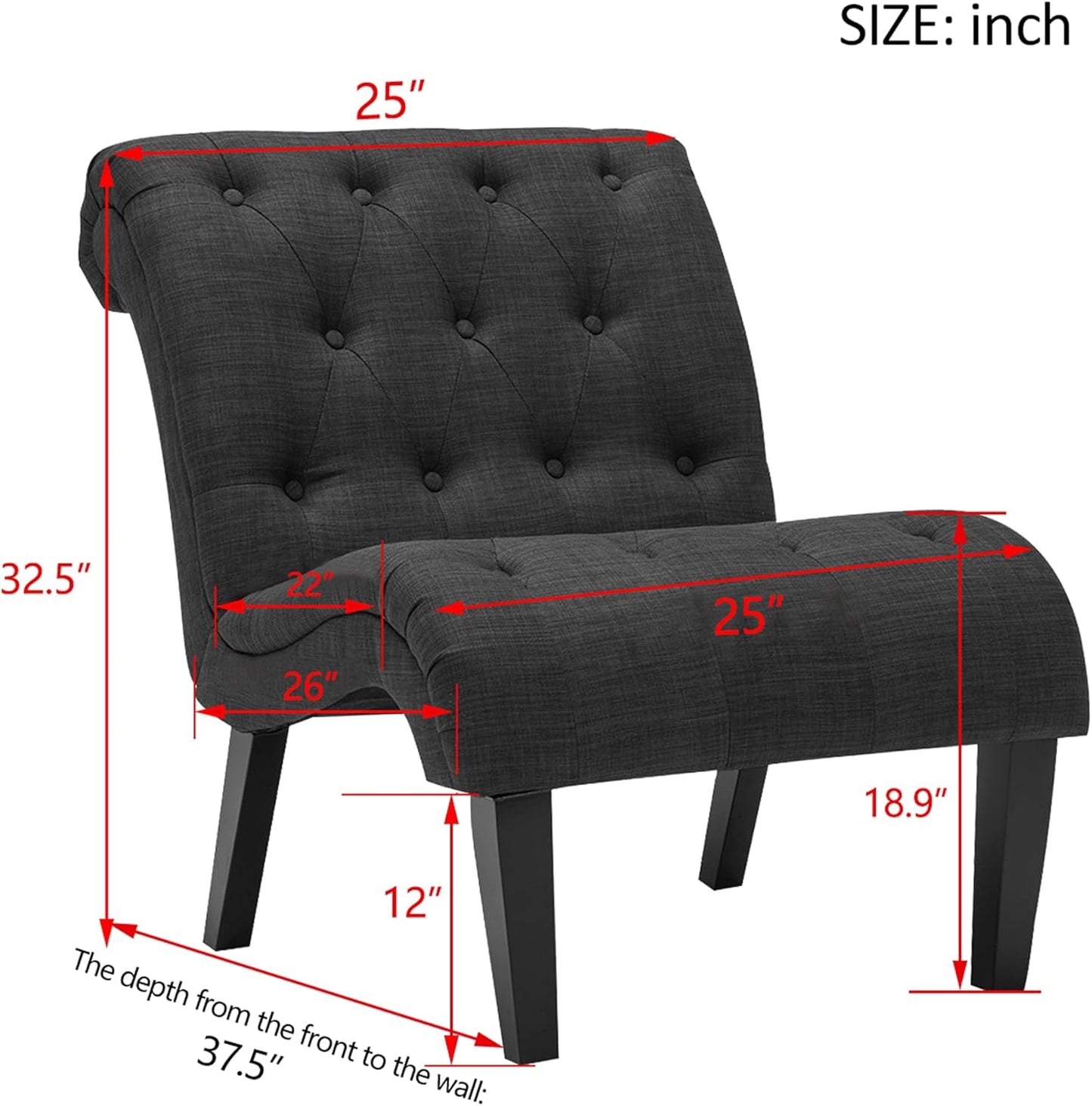 Yongqiang Accent Chairs Set of 2 Upholstered Living Room Bedroom Side Chairs Curved Button Tufted Armless Lounge Chair with Wood Legs Gray Fabric