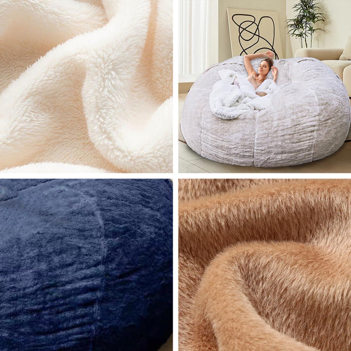 Bean Bag Chair for Adults Kids Without Filling Comfy Oversized Round Lazy Sofa Bean Bag Cover for Stuffed Animal Storage Bedroom Living Room Chairs, 6FT, Rose Red
