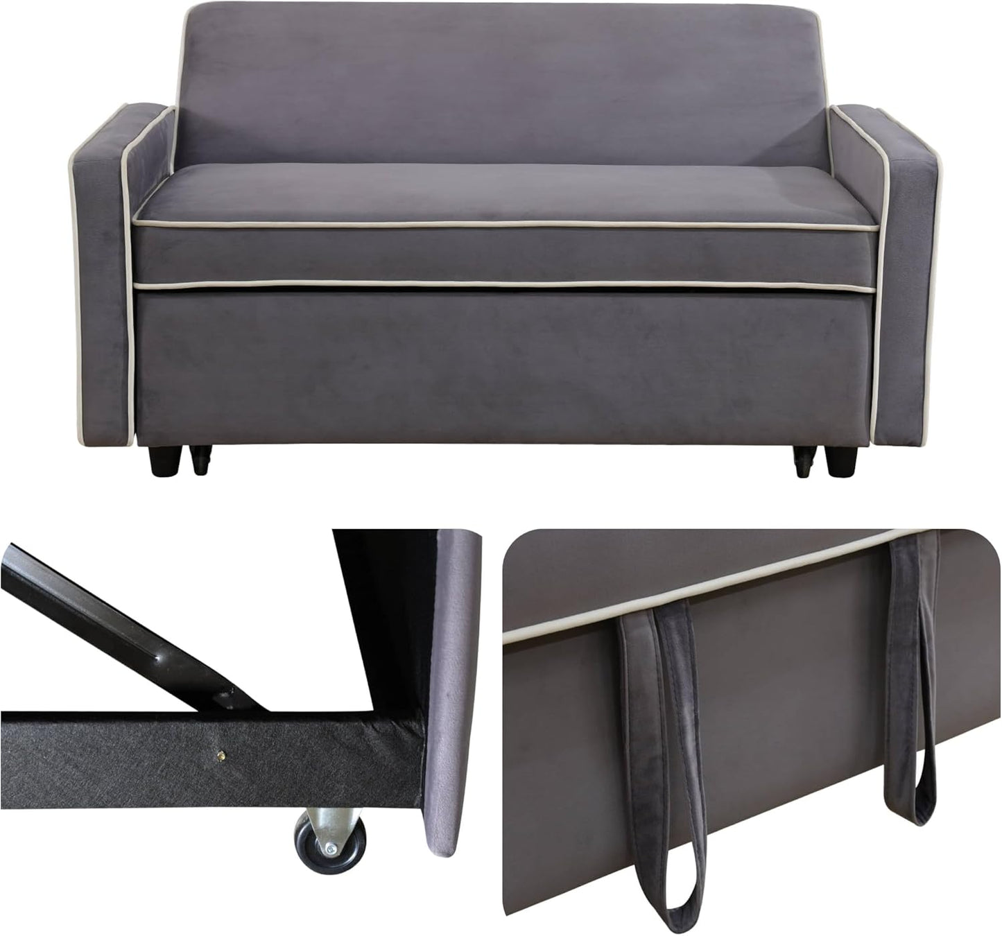 53 Inch Convertible Pull Out Sofa Bed, Sleeper Couch with Fluffy Fabric, Loveseat with Adjustable Backrest for Living Room, Bedroom, Apartment, Light Grey