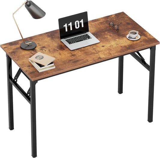 SDHYL 31.5 inches Foldable Computer Desk for Home Office Workstation, Small Portable Collapsible Study and Writing Table with Metal Frame, Rustic Brown