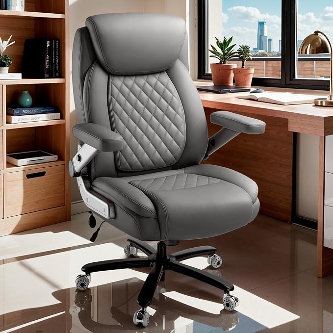 650LBS Large Heavy Duty Office Chair with 5D Flip Arms,Comfy Big and Tall Executive Office Desk Chair with Pocket Spring Cushion,High Back Computer Chair with Lumbar Support,Dual Rubber Wheel