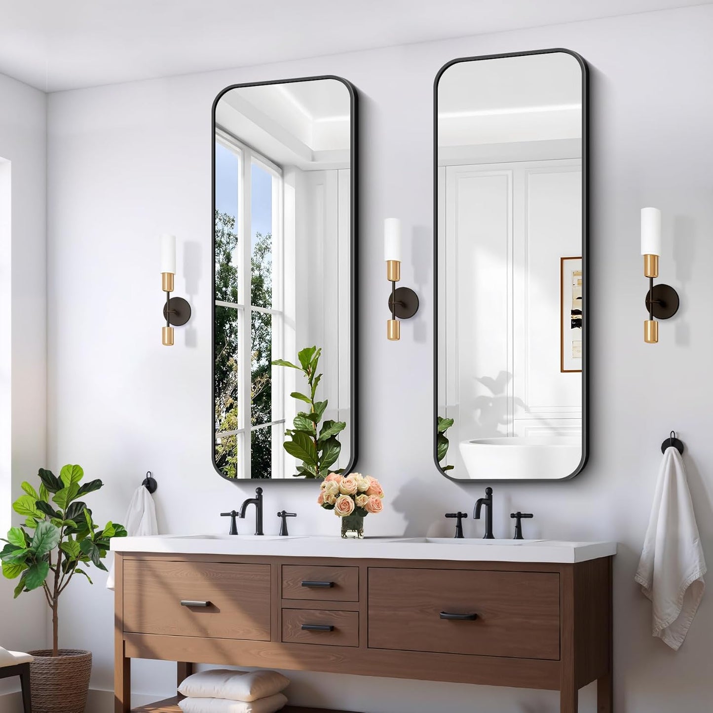 FORBATH Bathroom Mirror 20" x 55", Rectangle Black Bathroom Mirror with Black Aluminum Frame Rounded Corner, Wall Mounted Mirror for Bedroom Entryway Living Room