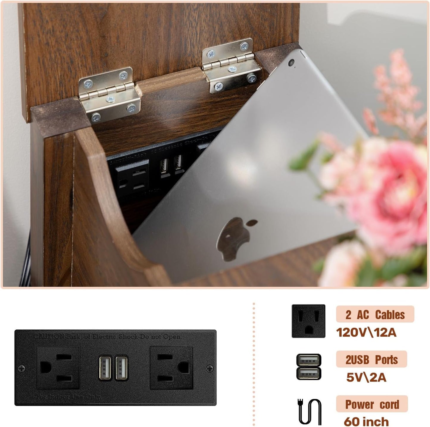 End Table with Movable Top and Charging Station, Narrow Side Table with Storage Cabinet and USB, Sofa Table for Living Room Bedroom