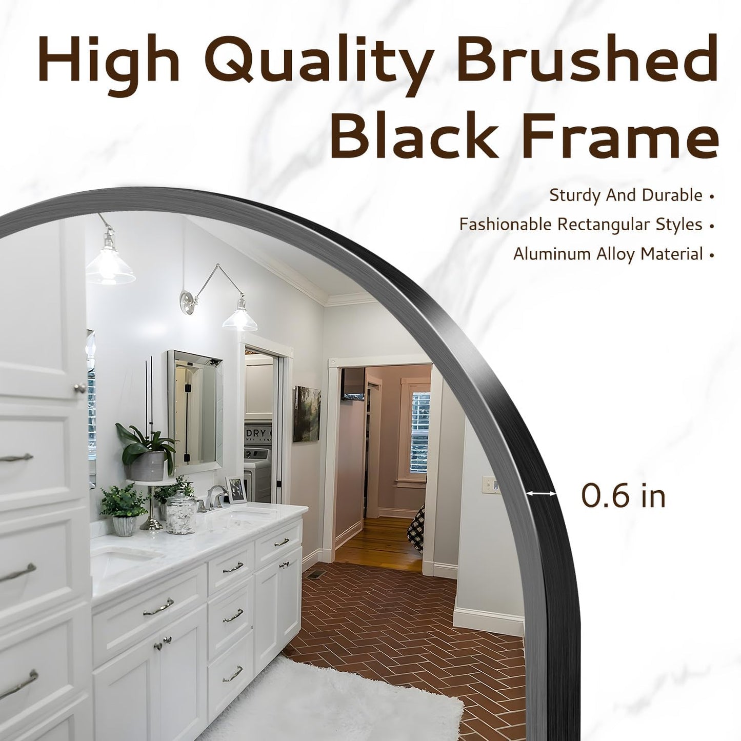 24 Inch Black Round Wall Mirror, Circle Bathroom Mirror with Brushed Metal Frame, Anti-Rust Tempered Glass Vanity Mirror for Bedroom, Entryway, Living Room Farmhouse Decor