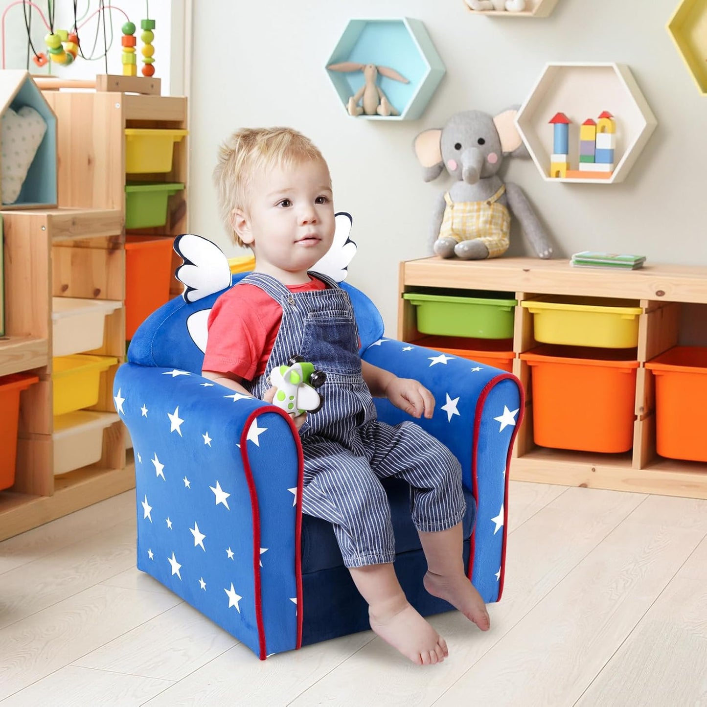 Costzon Kids Couch, Children's Sofa Armrest Chair with Pattern, Toddler Furniture w/Sturdy Wood Construction, Preschool, Lightweight Kids Couch Sofa Chair for Aged 1-5 Boys & Girls Gifts, Flyman