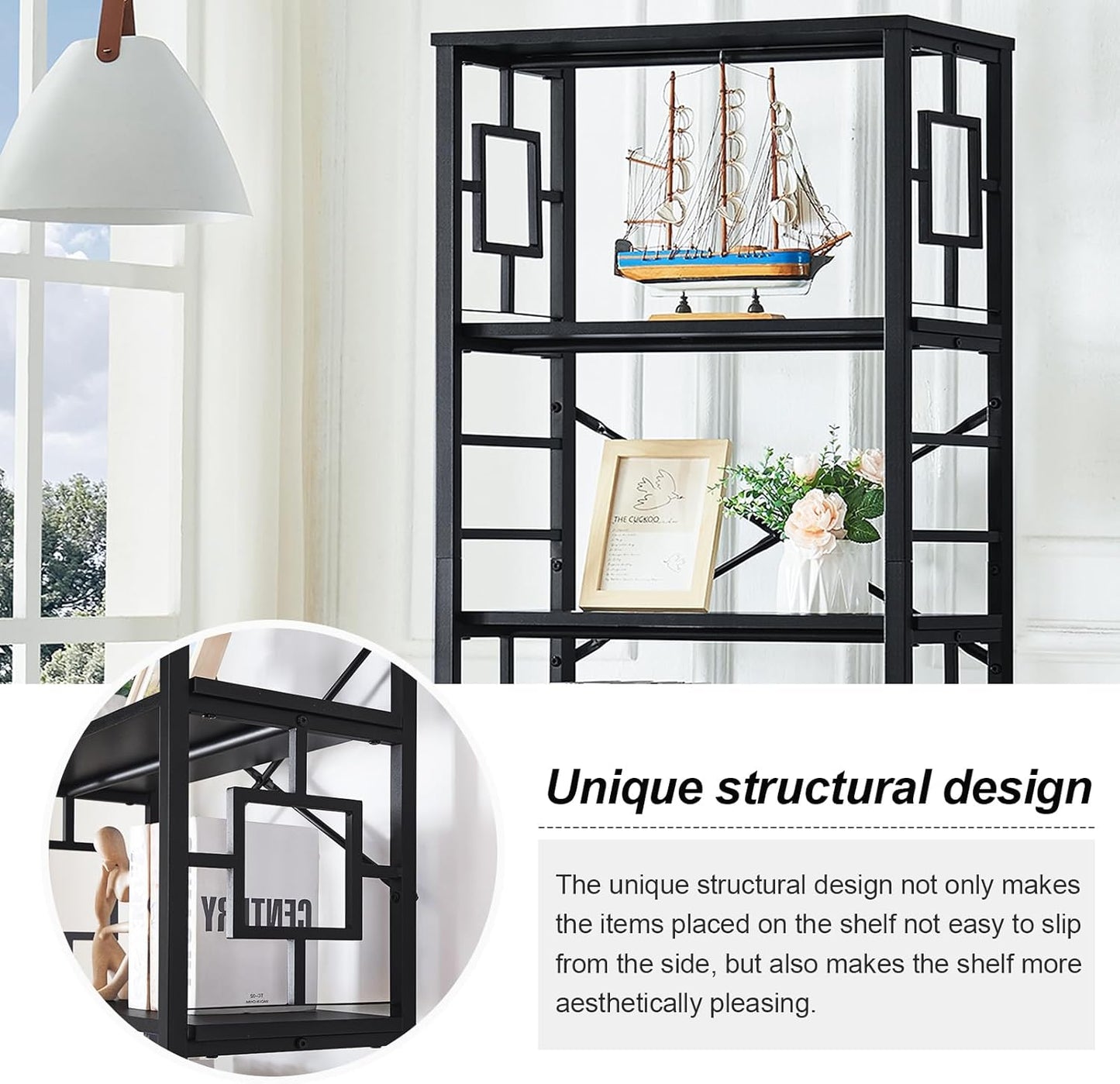 HOMISSUE Tall Bookshelf, Industrial Bookshelf with Metal Frame and Open Shelves, 6 Tier Metal Bookshelves and Bookcases, Rustic Bookcase, Tall Book Shelf for Office, Living Room and Bedroom, Black