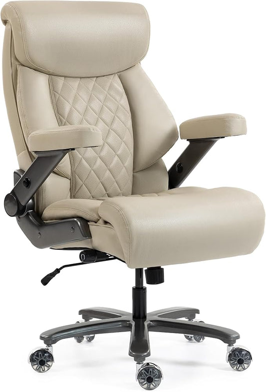 DYHOME 700LBS Heavy Duty Office Chair with 4d Armrest, Big and Tall Office Chair, Ergonomic Computer Chair with Airbag Lumbar Support, Wider Thicker Seat Cushion, PU Comfy Office Desk Chairs, Beige