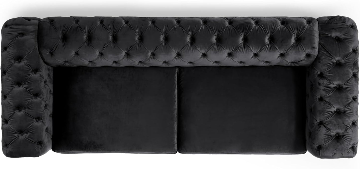 Merax Comfy 3-seat Sofa with Tufted Back and Arm and Gold Iron Legs, Modern Couch for Living Room, Bedroom, Apartment, Office, Black