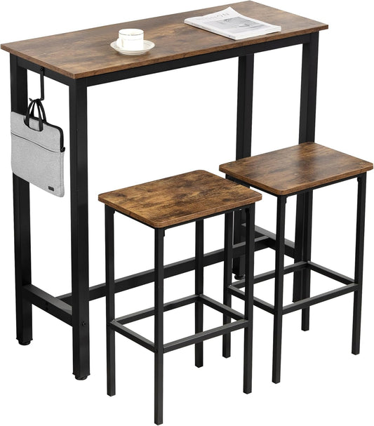 Finnhomy Bar Table Set, 39.3" Pub Table High Top Table, Rectangular Bar Height Table, Bar Table with Stools, Kitchen Table Set for 2, Industrial Breakfast for Kitchen, Living Room, Rustic Brown