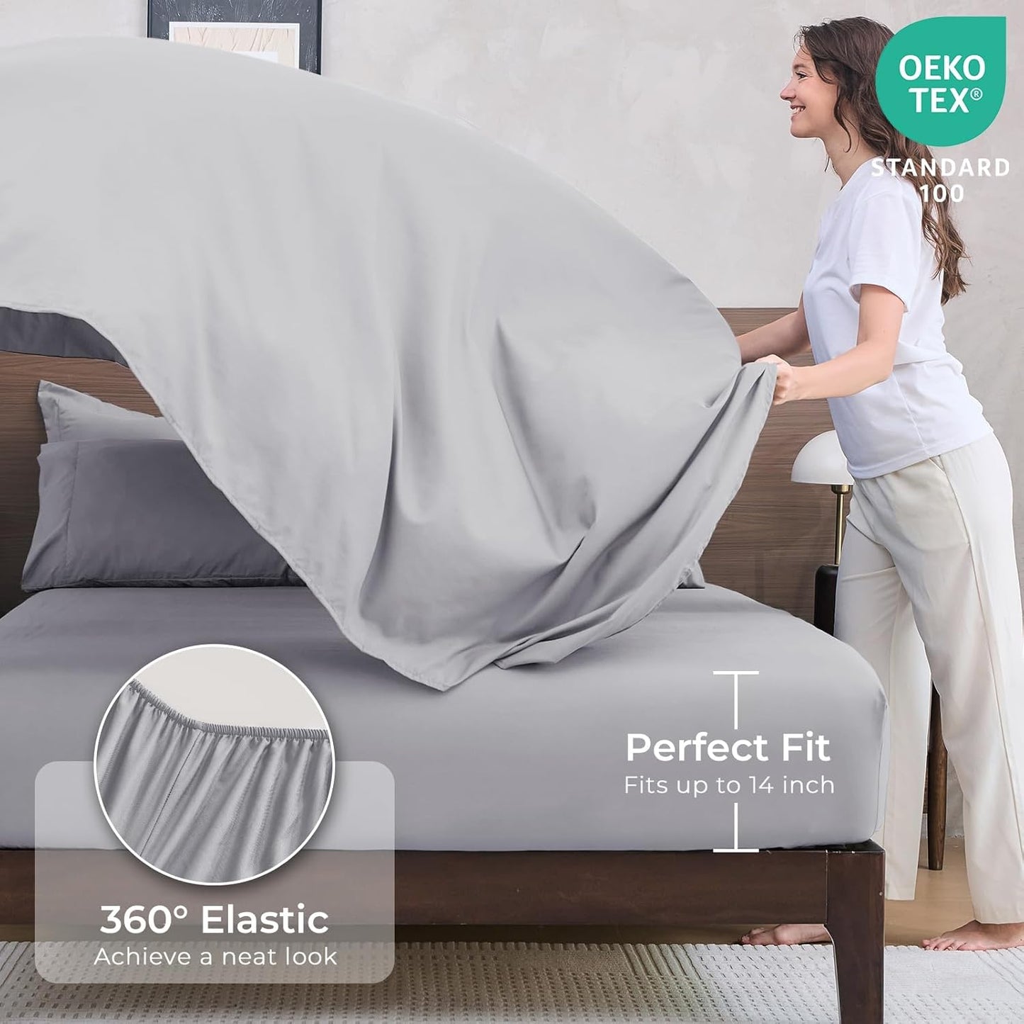 HEVUMYI Light Grey Twin Comforter Set - 5-Piece All Season Bed in a Bag Twin, Ultra Soft Bedding Set with Comforter, Flat Sheet, Fitted Sheet, Pillowcases, Pillow Shams, Light Gray
