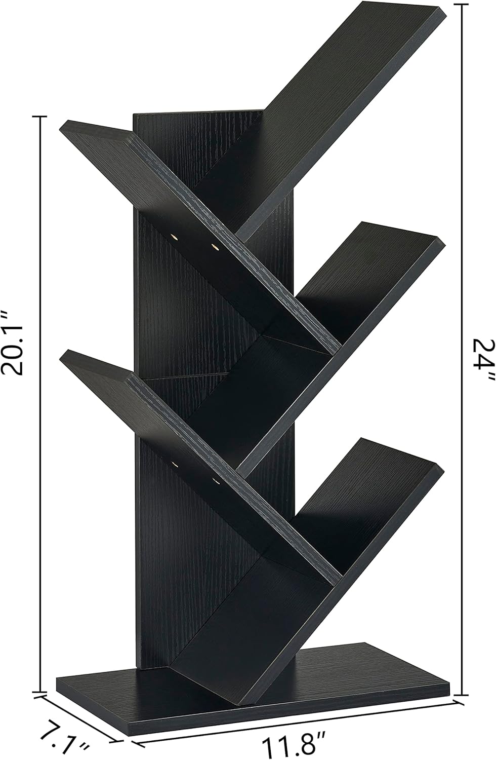 Hoctieon 4 Tier Tree Bookshelf, 4 Shelf Bookcase, Free Standing Tree Bookcase, Display Floor Standing Shelf for Books, Book Organizer Shelves for Home Office, Living Room, Bedroom, Black