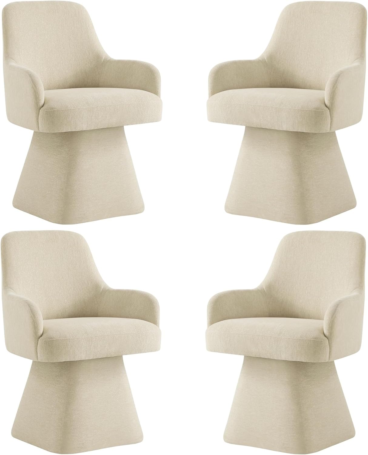 Swivel Dining Chairs Set of 4, Mid Century Modern Chairs Fabric Upholstered Armchair with Armrest & Ergonomic Backrest for Dining Room, Kitchen, Bedroom, Living Room, Sand, 4 Boxs