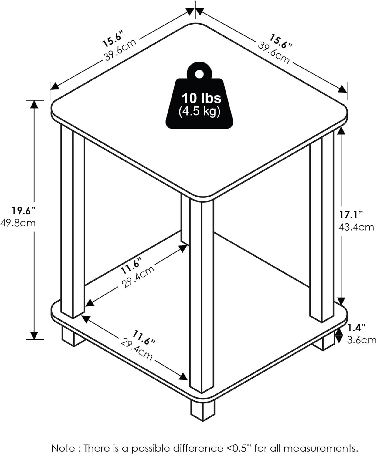Furinno Simplistic End Table, 2-Pack, Plastic Frame, Black Walnut/Brown