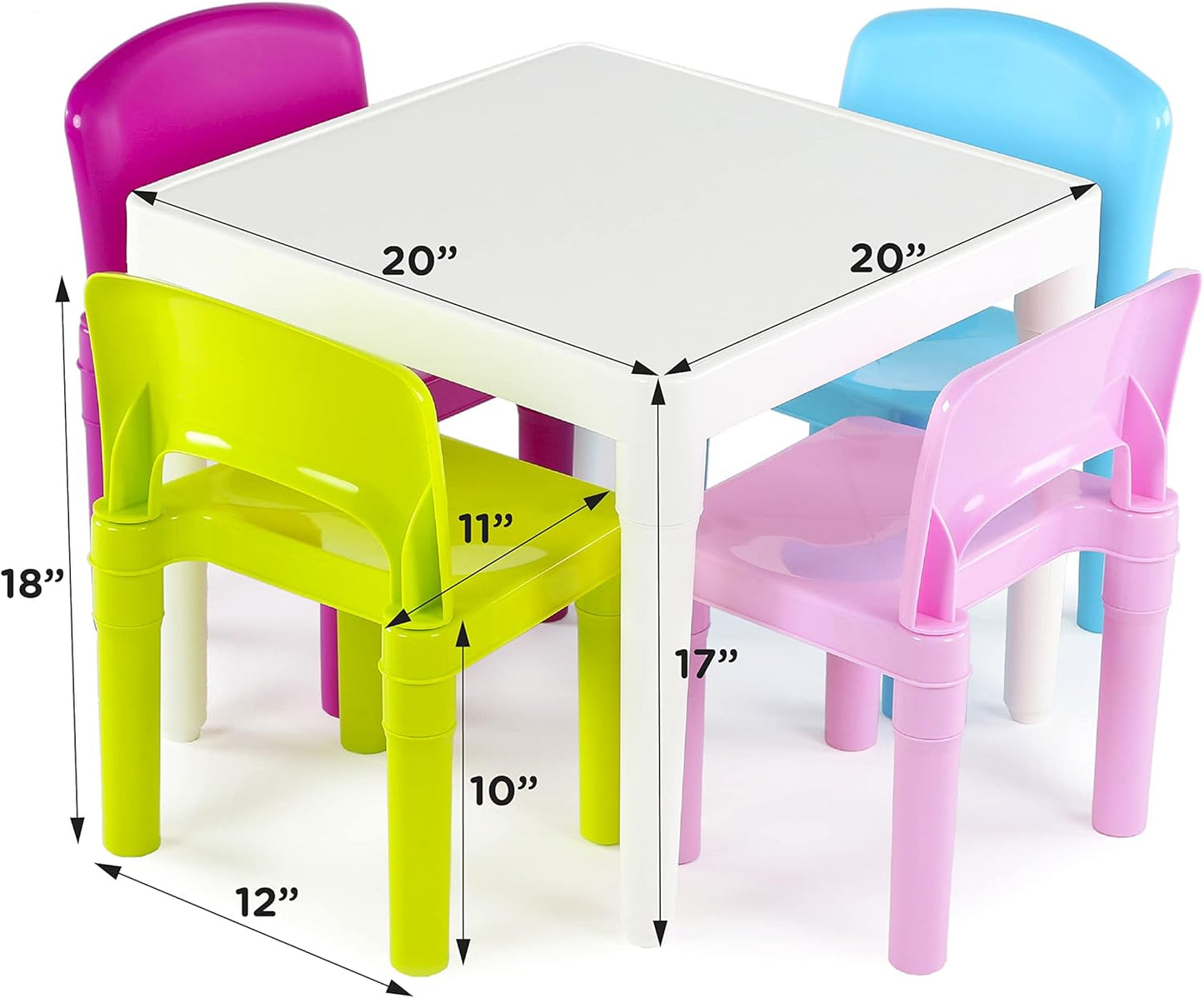 Humble Crew Kids Table and 4 Chair Set, White Table with Chairs - Sturdy Toddler Activity Table for Playtime, Arts, Crafts, Reading, and More - 5-Piece Children’s Furniture for Daycare Playroom