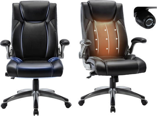 COLAMY Ergonomic Home Office Chair-Adjustable Lumbar Support for Extra Comfort, High Back Design with Padded Flip-up Arms for Adult Working, Study, Gaming (Black), 250lbs