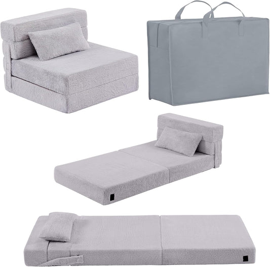 Folding Sofa Bed Floor Mattress for Kids with Pillow, Toddler Washable Folding Floor Nap Mat for Sleeping Daycare, Child Fold Up Sofa Futon Chair Bed with Storage Bag for Girls and Boys