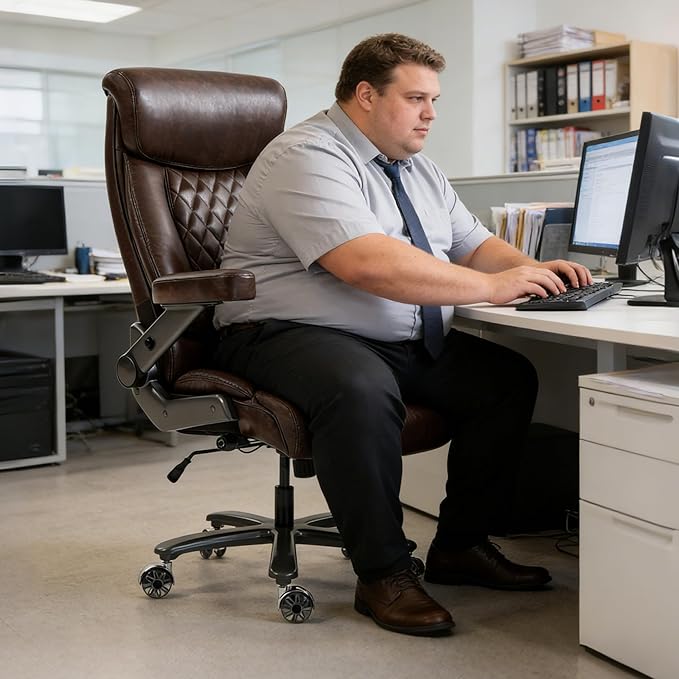 DYHOME 700LBS Heavy Duty Office Chair with 4d Armrest, Big and Tall Office Chair, Ergonomic Computer Chair with Airbag Lumbar Support, Wider Thicker Seat Cushion, PU Comfy Office Desk Chairs, Brown