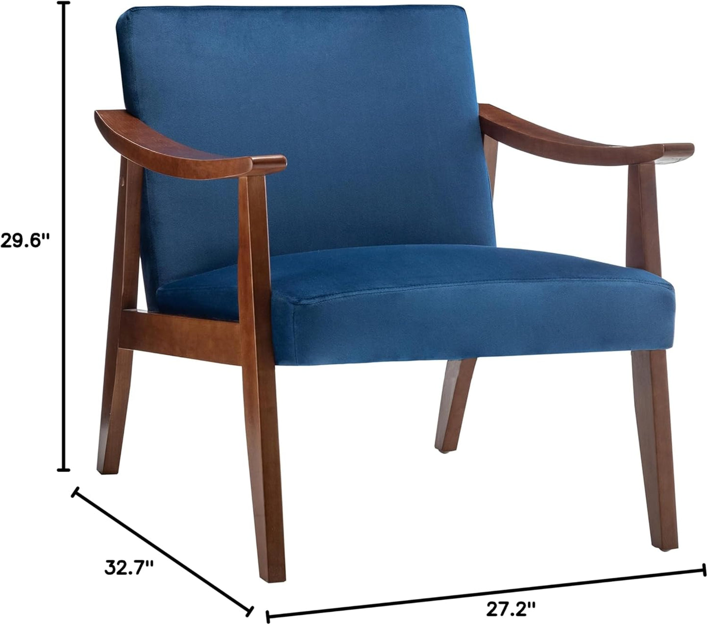Container Furniture Direct Accent Chair with Velvet Upholstery and Solid Wood Frame, Classic Mid-Century Modern Living Room Furniture for Extra Seating, Dark Blue