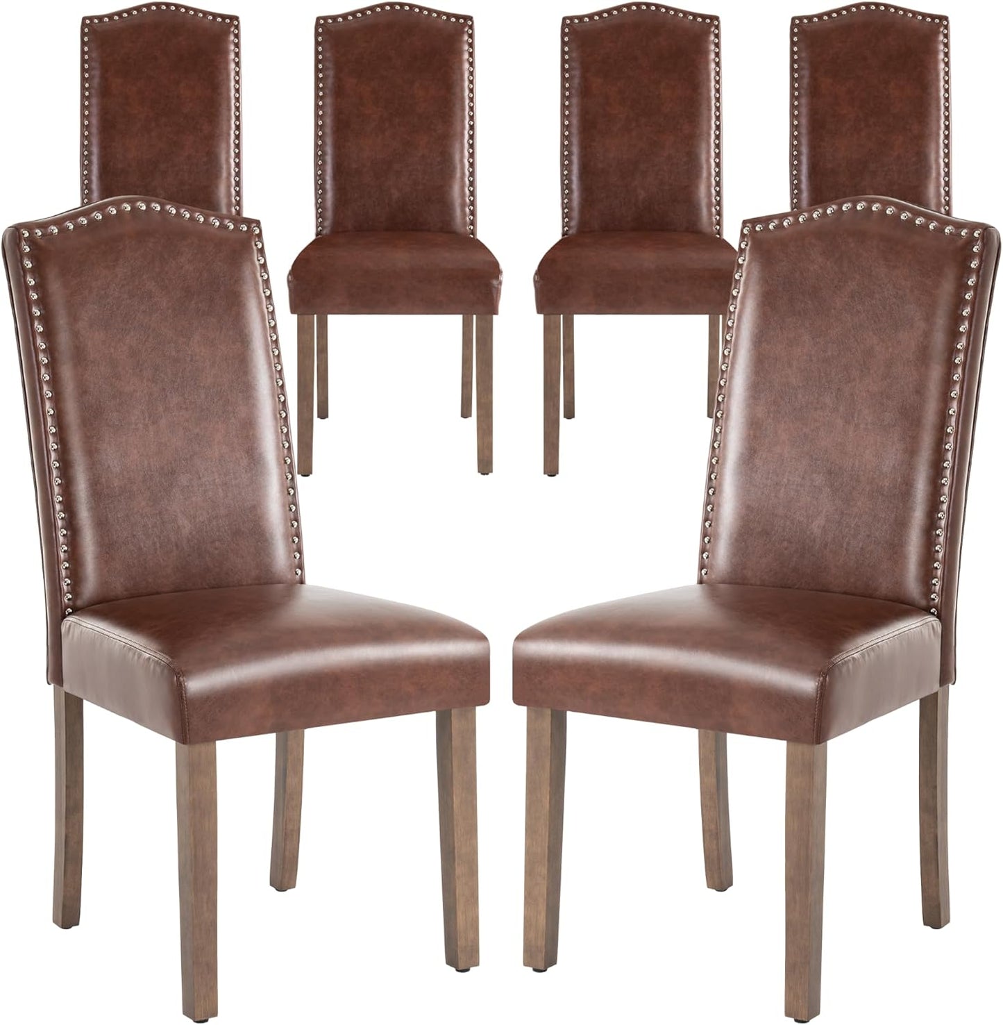 Stylish Upholstered Parsons Dining Chair PU Faux Leather with Silver Nailhead Trim and Sturdy Solid Wood Legs