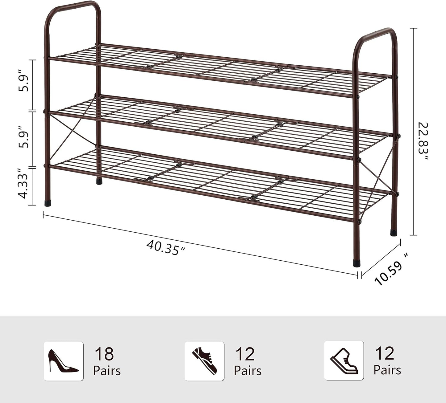 Hoctieon 3 Tier Mesh Style Shoe Rack, Entryway Shoe Shelf, Shoe Storage Organizer, Shoe Rack for Closet, Space Save for Bathroom, Garage, Hallway, Bedroom, Living Room, Brown