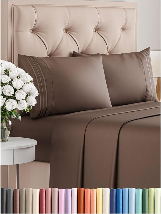 Cal King Size 4 Piece Sheet Set - Comfy Breathable & Cooling Bed Sheets Set - Hotel Luxury Bedding for Women, Men, Kids, Teens, Boys & Girls - Deep Pockets, Ultra-Soft, Wrinkle Free - Oeko-Tex - Brown