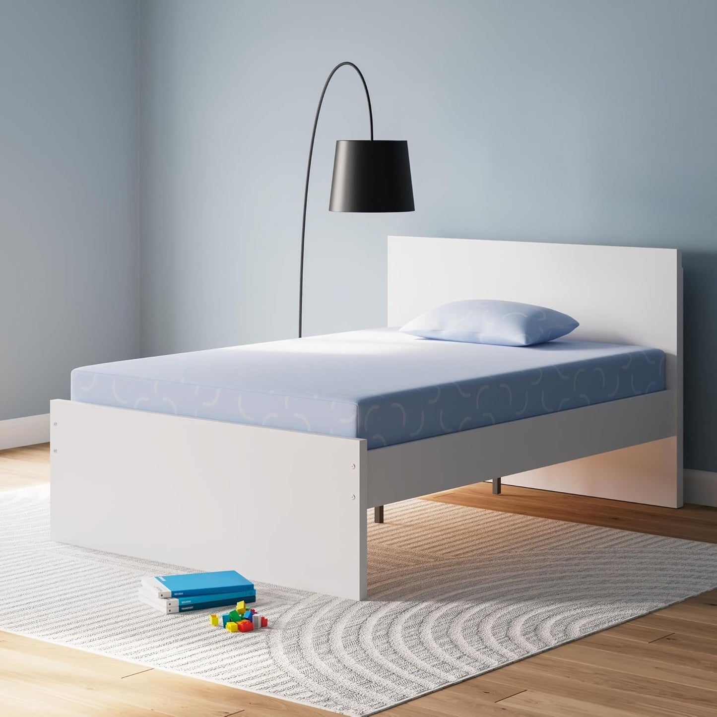 Signature Design by Ashley Twin Size iKidz 7 Inch Firm Gel Memory Foam Mattress with Stretch Knit Cover & Pillow Included, Blue Ocean, Fiberglass Free, Mattress in A Box