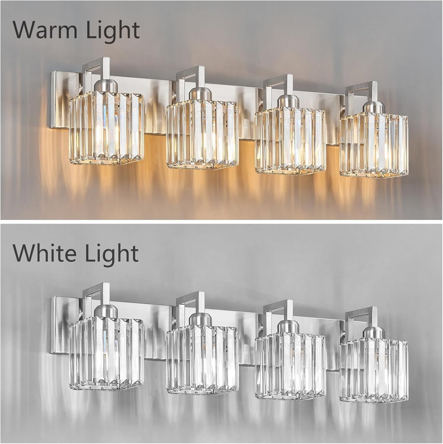 Modern Bathroom Vanity Light 4-Lights Brushed Nickel Vanity Light Crystal Wall Light Bathroom Light Fixtures