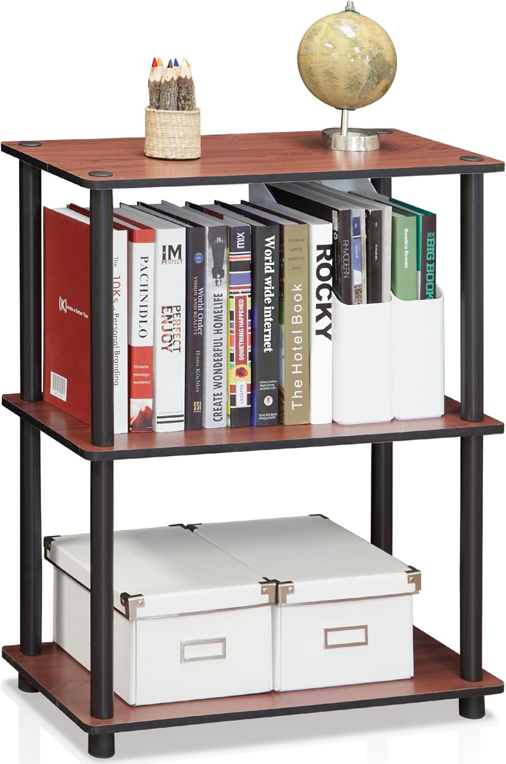 Furinno Turn-N-Tube 3-Tier Compact Multipurpose Shelf Display Rack, Dark Cherry