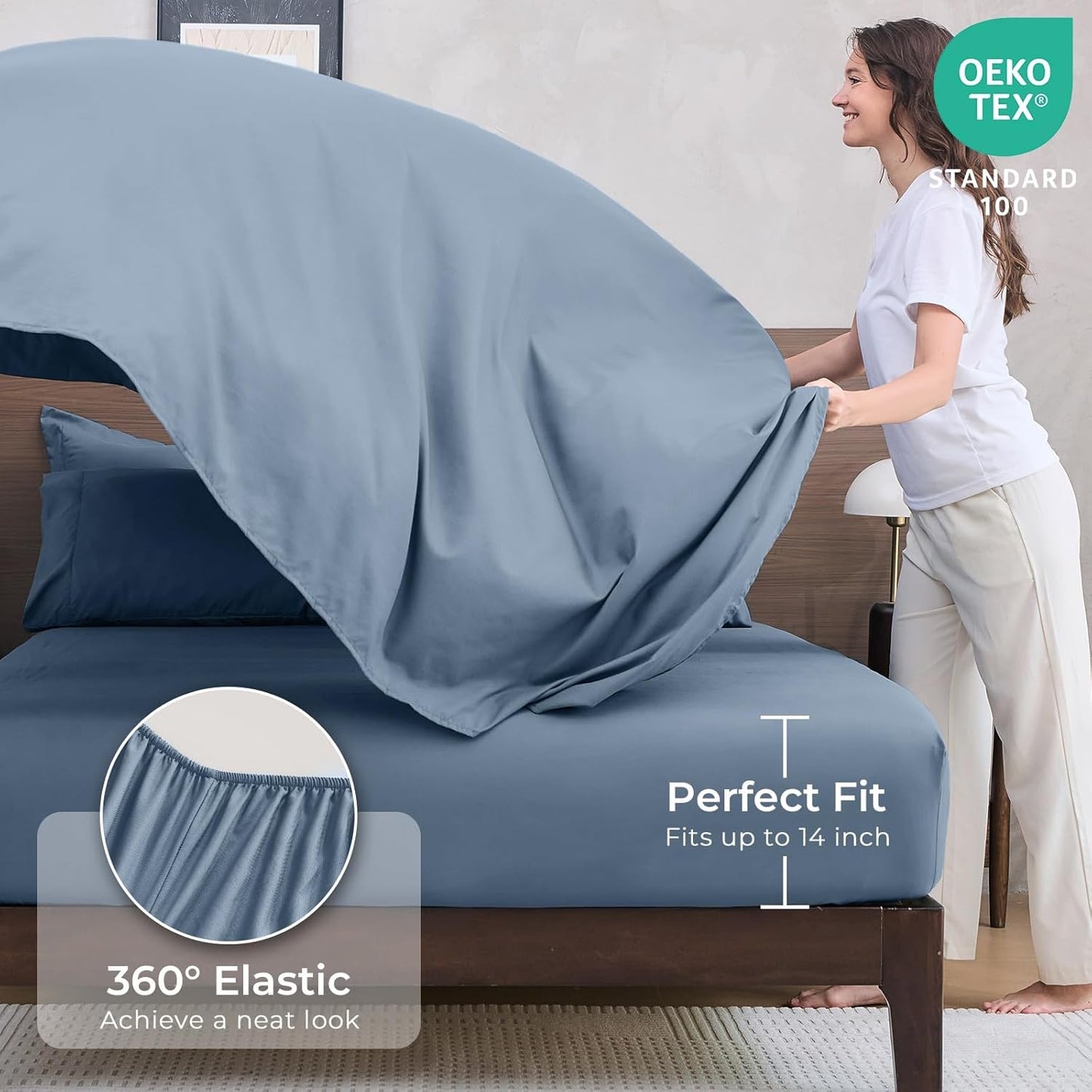 HEVUMYI Dusty Blue Twin-XL Comforter Set - 5-Piece All Season Bed in a Bag Twin-XL, Ultra Soft Bedding Set with Comforter, Flat Sheet, Fitted Sheet, Pillowcases, Pillow Shams