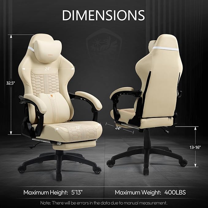 Dowinx Gaming Chair for Adults with Dual-Point Massage, Ergonomic Racing Style Game Chair Footrest, High Back Computer Chair 360° Swivel for Office,400LBS, Whtie