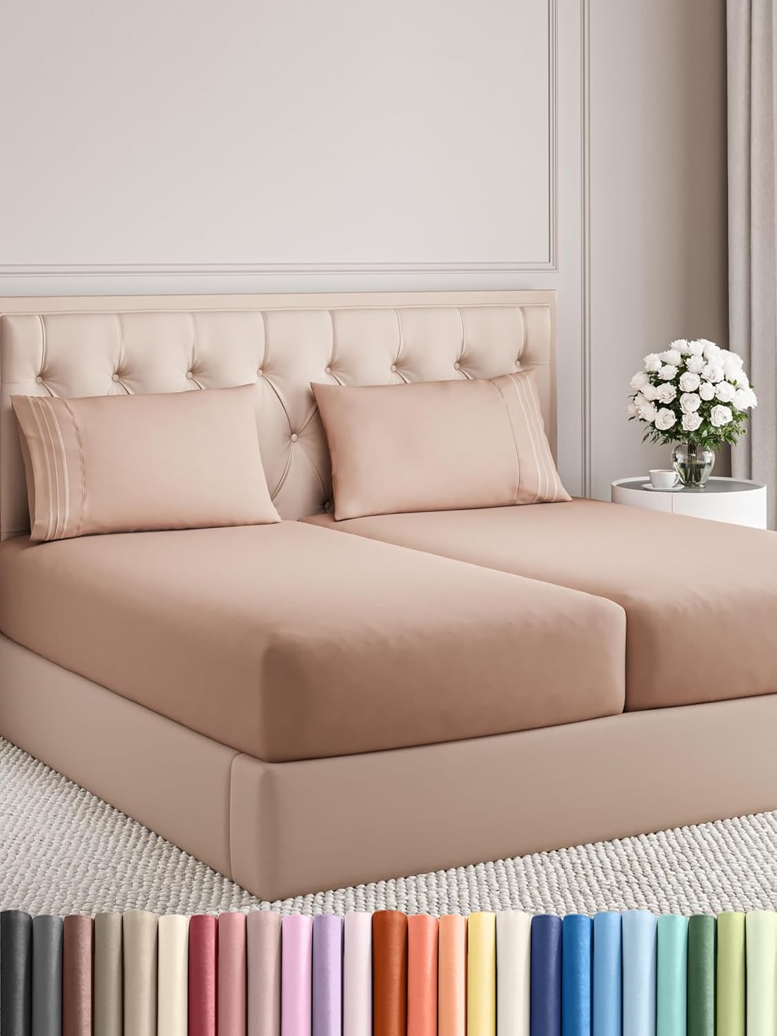 Split King Size 5 Piece Sheet Set - Comfy Breathable & Cooling Bed Sheets Set - Hotel Luxury Bedding for Women, Men, Kids, Teens, Boys & Girls - Deep Pockets, Soft and Wrinkle Free - Oeko-Tex - Mauve