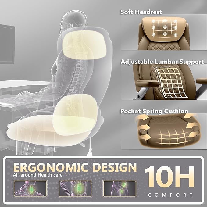 650LBS Large Heavy Duty Office Chair with 5D Flip Arms,Comfy Big and Tall Executive Office Desk Chair with Pocket Spring Cushion,High Back Computer Chair with Lumbar Support,Dual Rubber Wheel