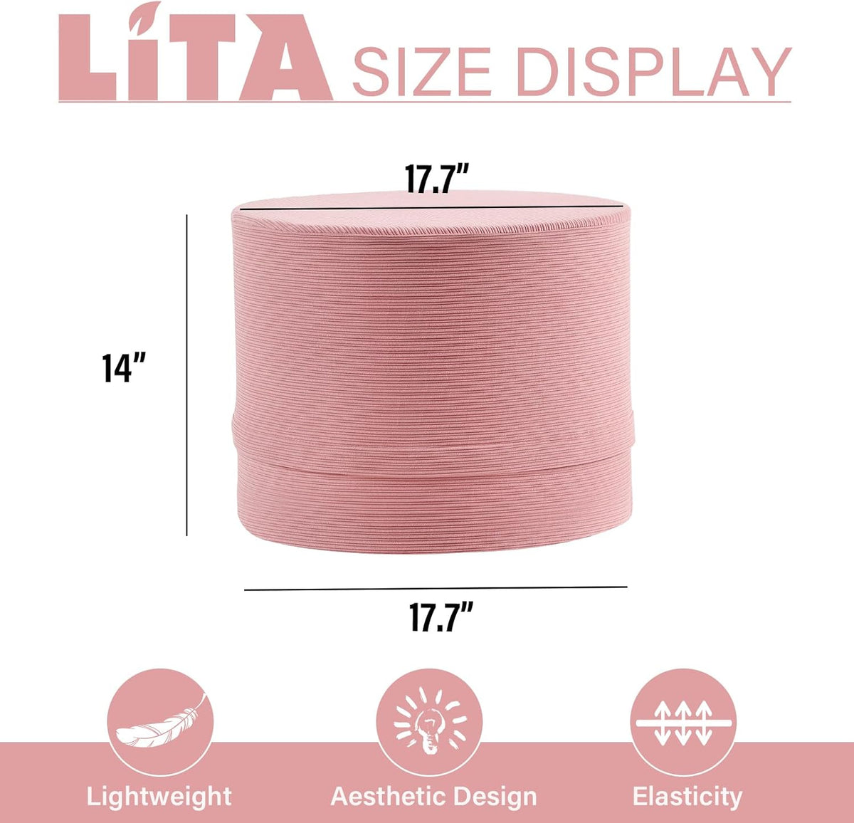 LITA Round Stuffed Pouf Ottoman, Corduroy Poufs with High-Density Foam Filling and Washable Cover, Furry and Fluffy Bean Bag Foot Stools Ottoman for Living Room, Bedroom, Office, Pink