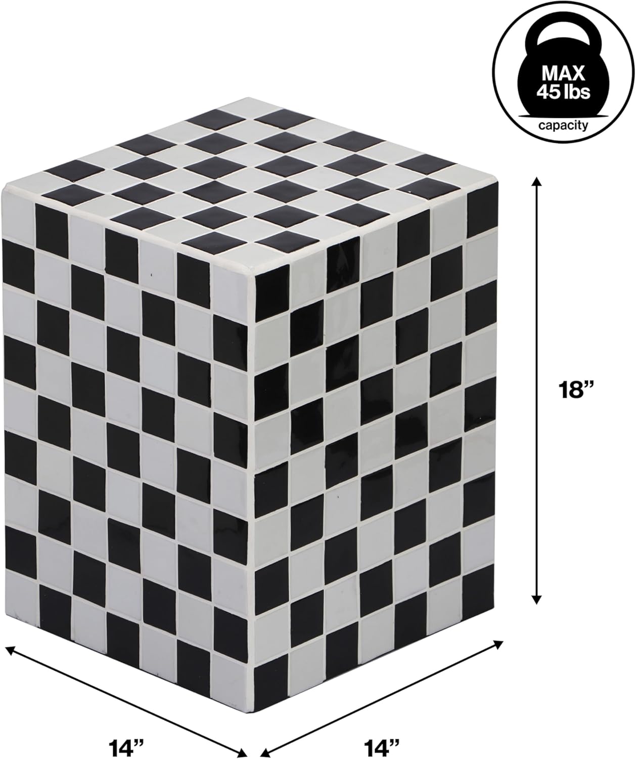 JONATHAN Y END2000K Callista 18" Modern Bohemian Ceramic Tiled Rectangle End Table, Side Table, Accent Table for Living Room, Bedroom, Light Gray/Black