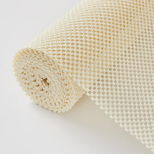 Beautysaid Shelf and Drawer Liner for Kitchen Cabinet, Non Adhesive Non Slip Shelf Paper Thickened for Dresser Pantry Shelve Bathroom Protector Liner Breathable Mat(Cream White Weave,23.6 in x 10 FT)