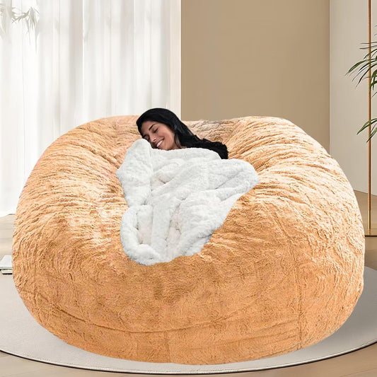 BCU 6FT Bean Bag Chair for Adults and Kids Without Filler Giant Stuffed Animal Storage Cover Soft Faux Fur Floor Chair Cover for Bedroom Living Room, Yellow