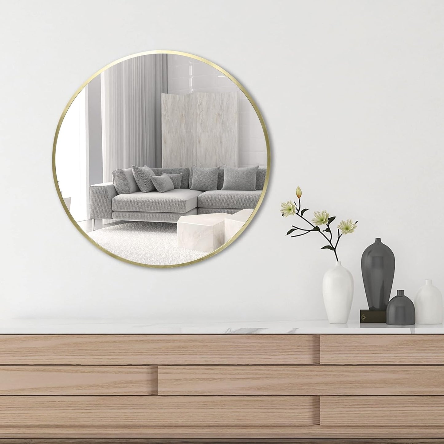 FrameWorks 20" Deluxe Contemporary Brass Gold Circular Aluminum Mirror