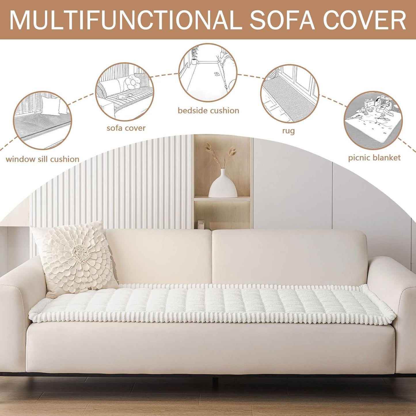 Smiry Couch Cover for Dogs Washable, Non Slip Fuzzy Pet Couch Covers for 3 Cushion Sofa Pet Friendly, Thick Soft Sofa Slipcovers Cushion Protector (White, 27.6" x 59")