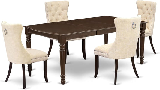 East West Furniture DODA5-MAH-32 5 Piece Kitchen Table Set Consists of a Rectangle Dining Table with Butterfly Leaf and 4 Polyester Fabric Padded Chairs, 42x78 Inch, Mahogany