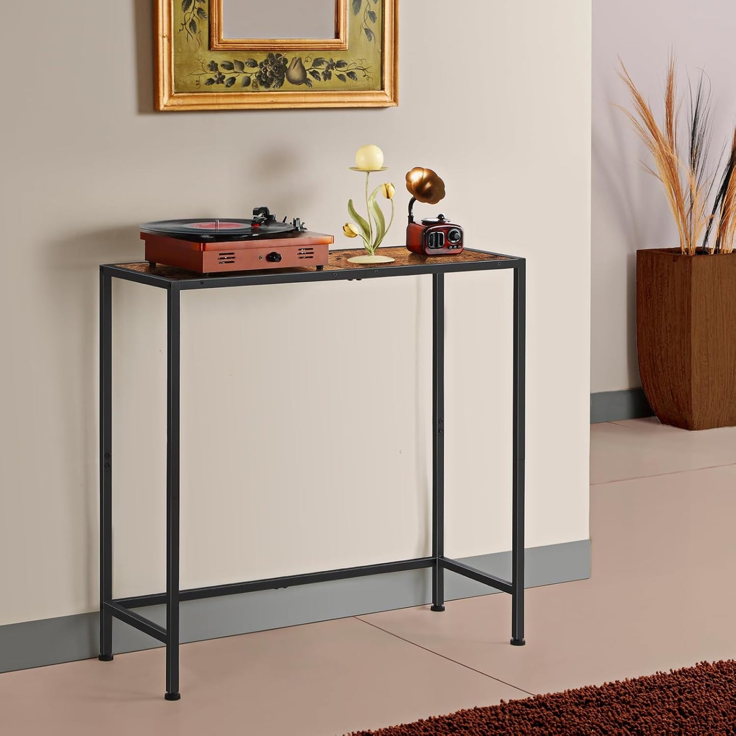 Small Entryway Console Table - Industrial Narrow Behind Couch Sofa Table, Skinny Entrance for Hallway, Wood Thin for Living Room, Foyer, Corridor (Brown)