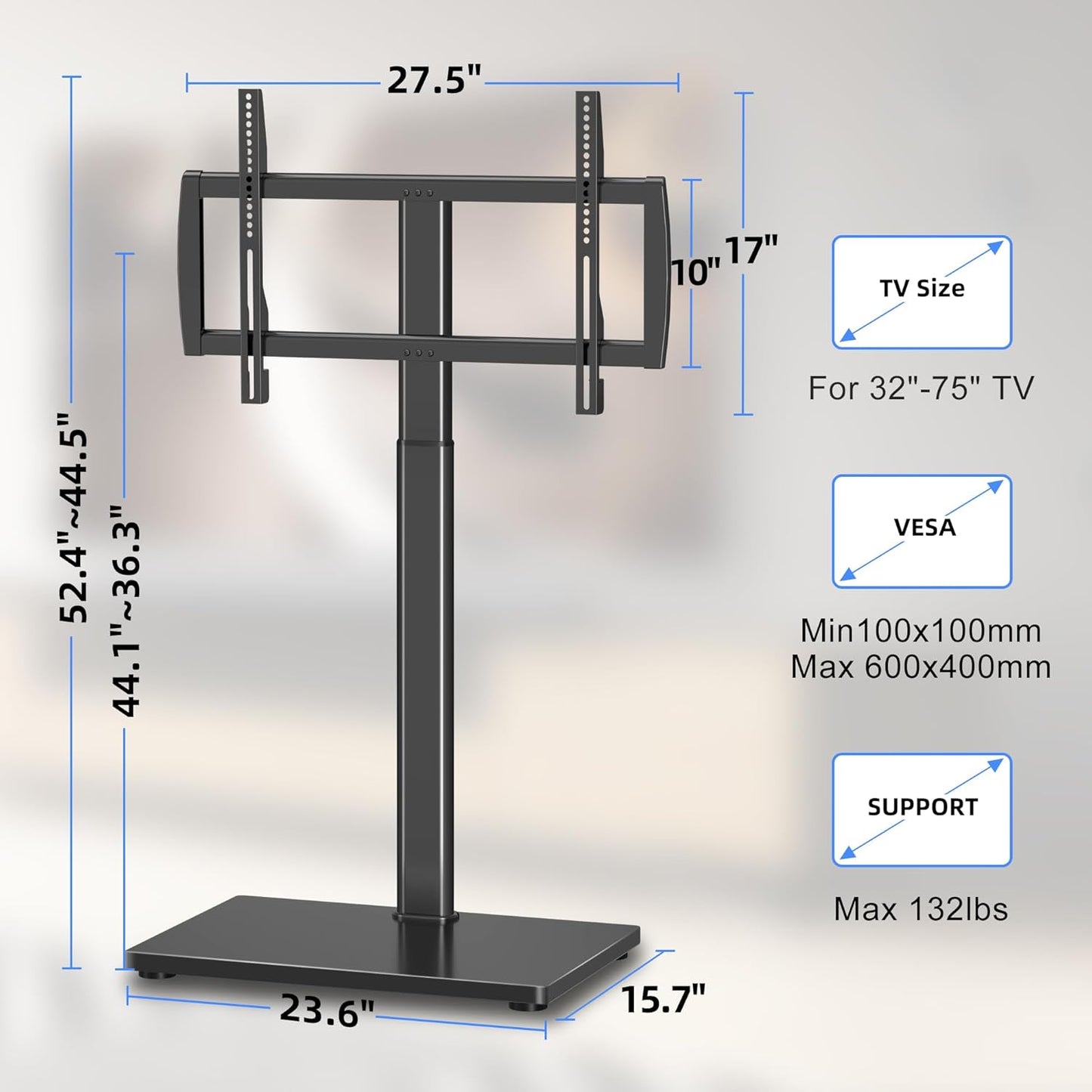 Universal Pedestal TV Stand with Bracket for 32"-75" TVs Floor TV Stand w/Cable Management Holds 132lbs Max VESA 600x400mm TS004H
