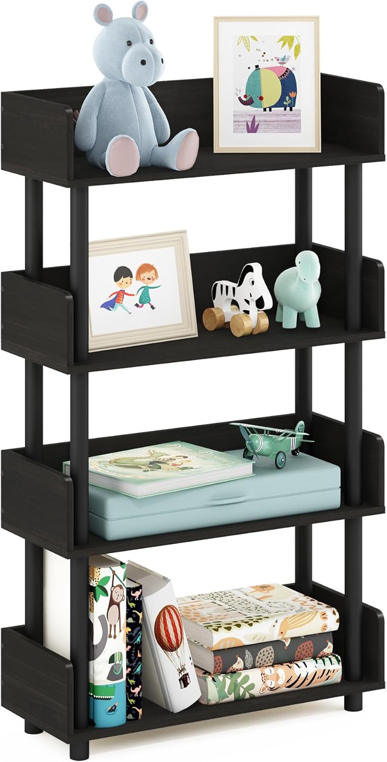 Furinno Turn-N-Tube 4-Tier Multipurposes Display Rack, Open Shelf Rack/Storage with Back & Side Panel, Espresso