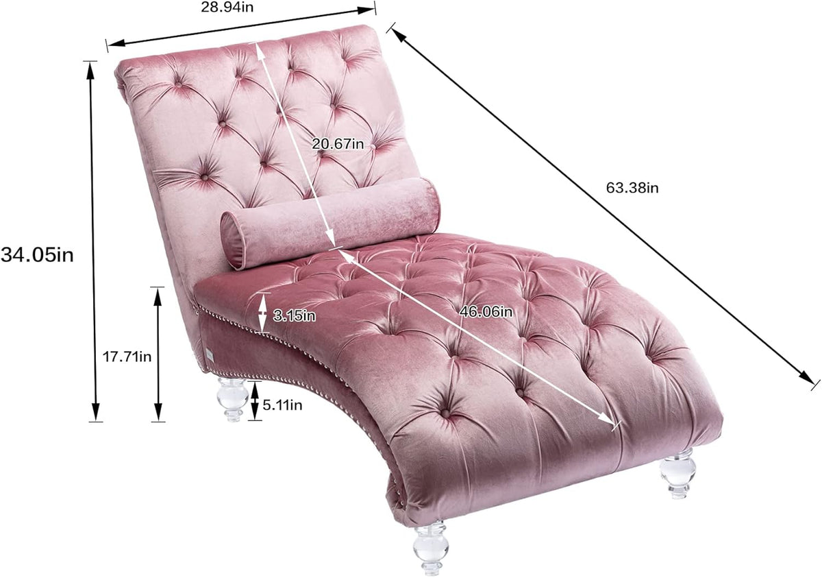 HomSof Modern Armless Velvet Chaise Lounge Indoor Chair with Solid Acrylic Legs