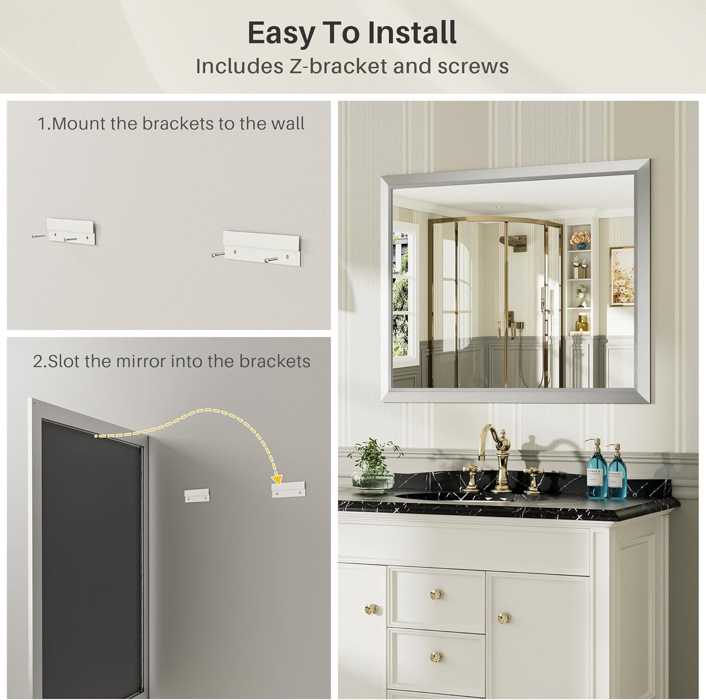 40x30 Inch Silver Bathroom Mirror for Wall, Thick Metal Framed Rectangle Mirrors for Over Sink, Bedroom, Living Room, Entryway, Anti-Rust, HD Tempered Glass