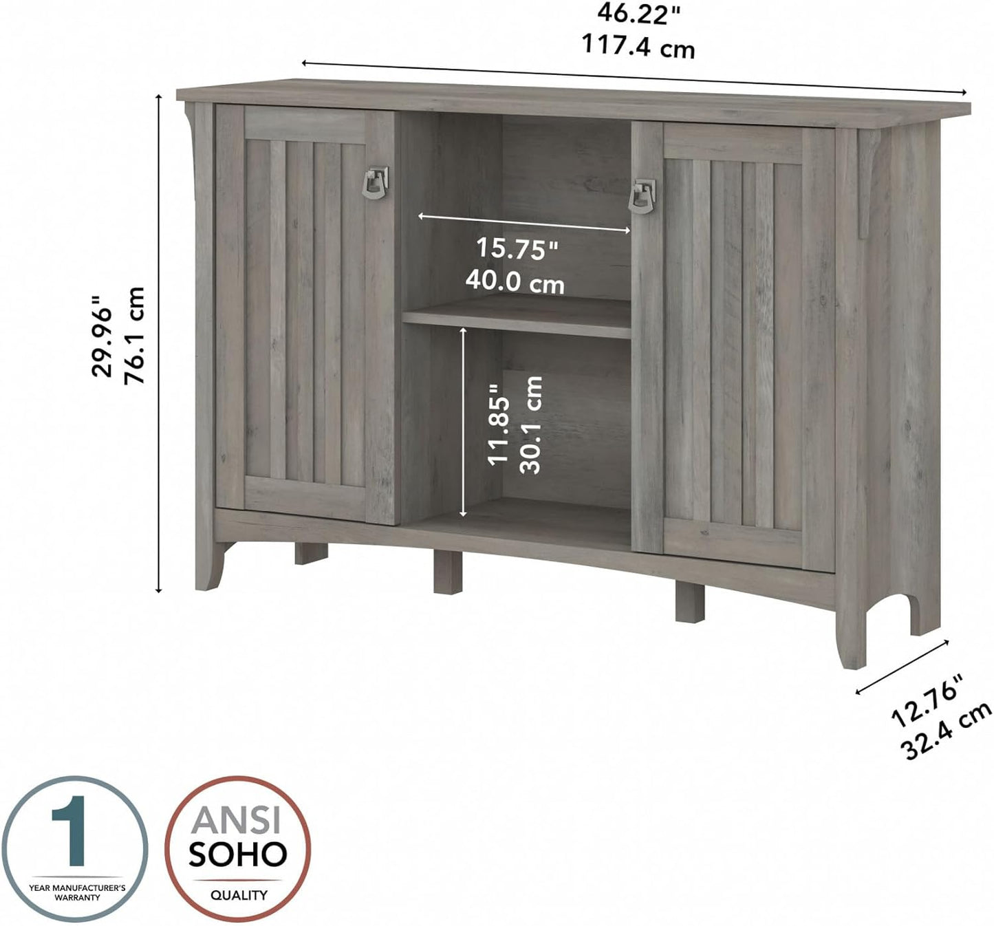 Bush Furniture Salinas Accent Storage Cabinet with Doors in Driftwood Gray