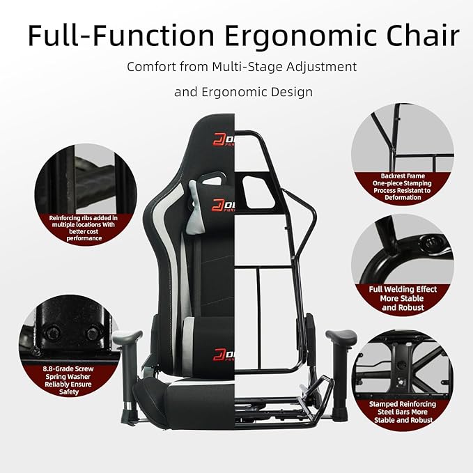 Ergonomic Fabric Gaming Chair with Footrest and Lumbar Support Racing Office Chair Adult-Specific Computer Gaming Chair Wrinkle-Resistant.(1005-gray)