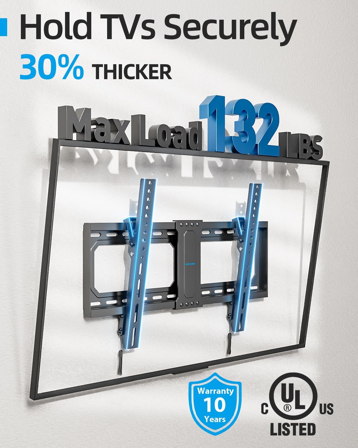 Tilt TV Wall Mount Fits 16-24" Studs, Holds 37-82" TVs up to 132 lbs, Max VESA 600x400mm - by USX STAR