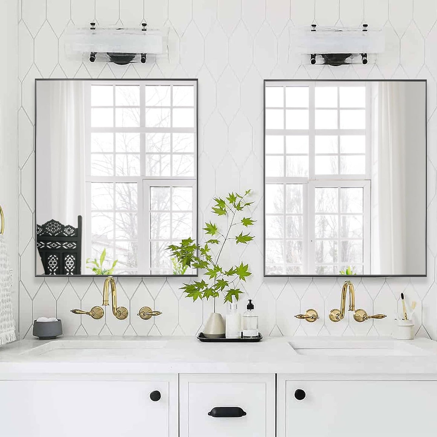 24x32 Inch Black Bathroom Mirror for Wall, Aluminum Frame Rectangle Rectangular Vanity Mirror, Modern Large for Bedroom, Living Room, Horizontal or Vertical